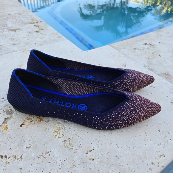 Rothy's Women's W7 The Point Flat Shoes Navy Midnight Metallic Knit Loafers - Picture 9 of 9